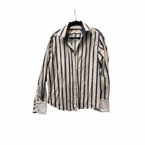 Robert Graham Striped Button-Down Shirt in Blue and Cream yellow large 42 16 1/2